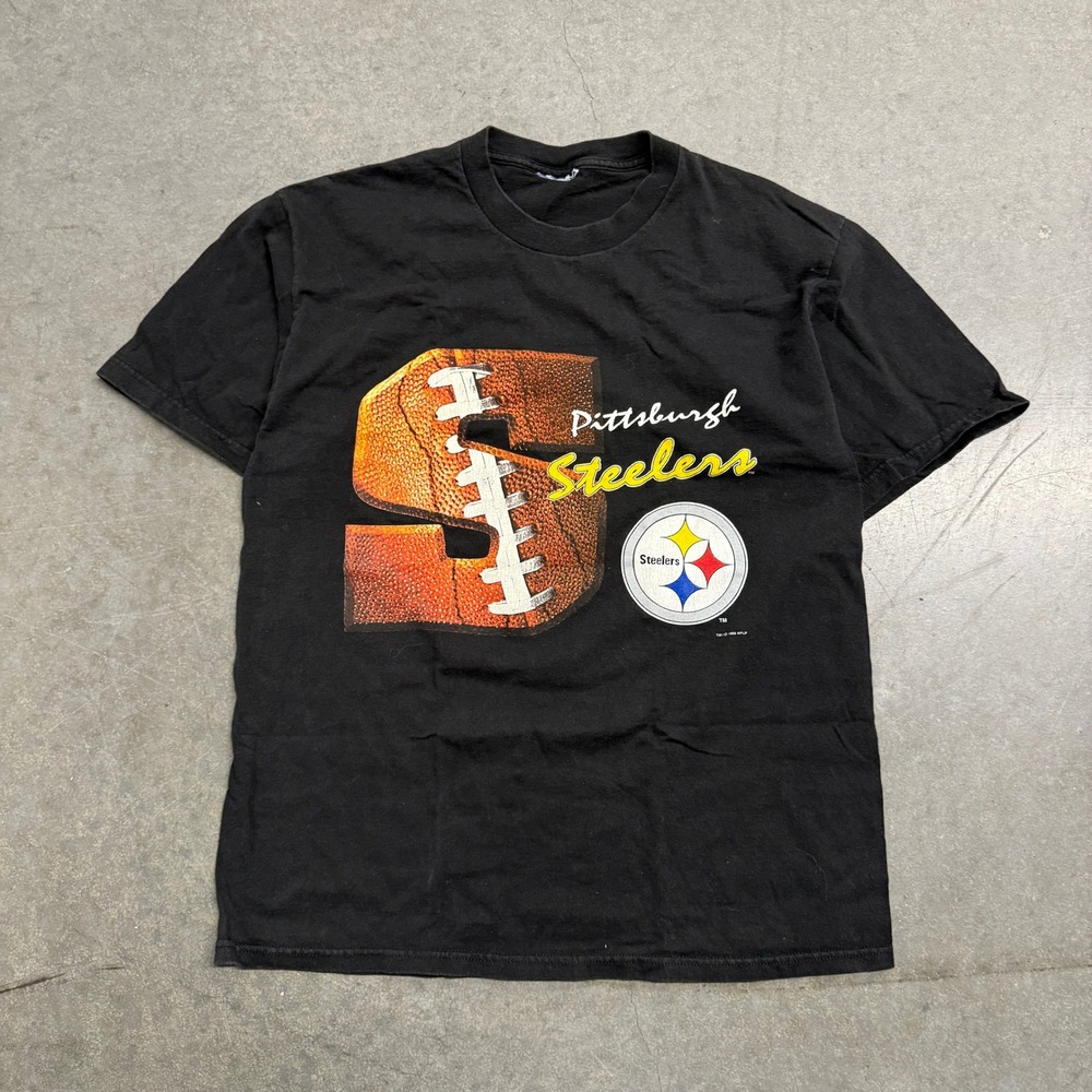 Vintage 1996 Pittsburgh Steelers NFL T-Shirt Black Mens Large 90s Football Tee